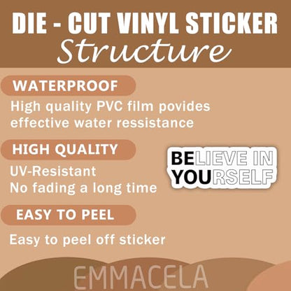 (3PCS) Believe in Yourself Sticker, Inspirational Stickers - Motivational Vinyl Decal for Laptop, Tumbler, Water Bottle, Scrapbook Size 3" x 1.2 " - color: Believe in Yourself