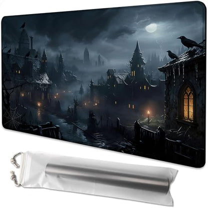 Playmat for MTG Fantasy Castle Magic Play Mat 24x14 Inch Card Game Mat for Magic The Gathering TCG PTCG Playmat with Free Storage Bags Non-Slip Backing and Stitched Edge - color: Fantasy Castle No With Zones