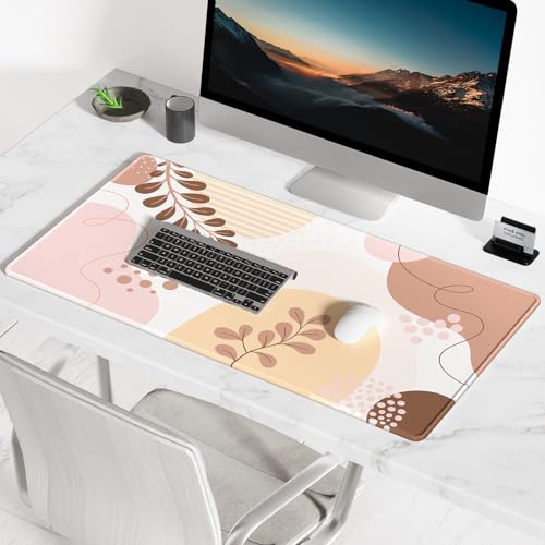 BOSOBO Large Desk Pad, XXL Extended Gaming Mouse Pad & Keyboard Mat, Desktop Full Cover 31.5 x 11.8 Inches, Boho Pink Abstract Flower - color: Boho Pink Abstract Flower, size: XL - 31.5 x 11.8 Inches