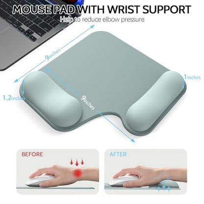 Ergonomic Mouse Pad with Gel Wrist Rest (1"& 1.2" Dual Height) - Cyan Mouse Pads Compact Mousepad Desk Mat Office, Gaming & Carpal Tunnel Relief | Non-Slip Rubber Base - color: Cyan
