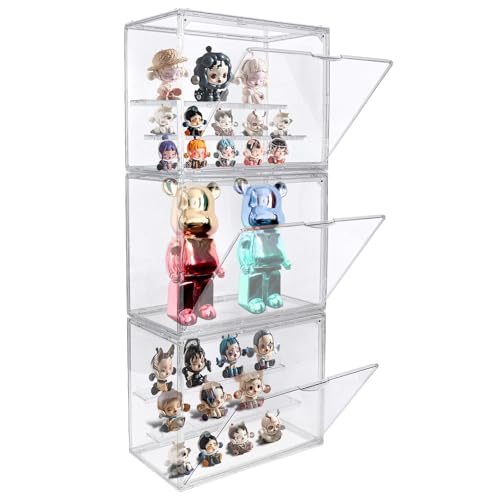 POLRAI 3 Packs Display Boxes for Figures Stackable Detachable Display Stand Dustproof Showcase Storage for Collectibles and Action Figures Mini Toys (3 Tiers)