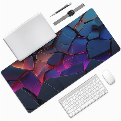 Large Gaming Mouse Pad with 3D Geometric Design, Non-Slip Rubber Base, Blue Purple Red, 35.4 x 15.7 Inches, Rectangular Desk Mat - color: 3D Geometric