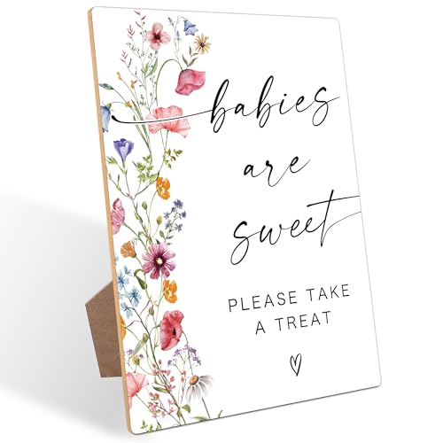 Babies Are Sweet Sign, Flowers Baby Shower Table Signs, Centerpieces for Tables, Gender Reveal Gifts Ideas, Boho Wooden Sign with Stand for Gender Reveal Party and Baby Shower Activities, 16 - color: Babies are16