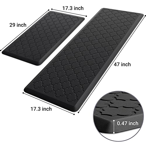 Kitchen Mat [2 PCS] Cushioned Anti-Fatigue Floor Mat, Waterproof Non-Skid Ergonomic Comfort Foam Rugs, Standing Mat for Kitchen, Floor,Office, Sink, Laundry(Black) - color: Black, size: 17.3"x29"+17.3"x47"