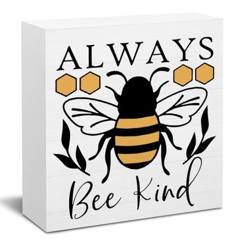 Summer Sign Bee Decorations for Home Cute Honeybee Decor Always Bee Kind Wooden Box Sign Desk Accessories Home Office Bedroom Bathroom Teacher Classroom Decor 5 X 5 Inch - color: Be Kind 2