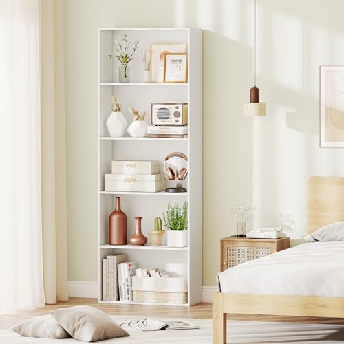 Giantex 5-Tier Bookshelf, Freestanding Bookcase with 5 Open Shelf, Modern Display Shelf, Storage Organizer for Living Room Bedroom Home Office - color: White, size: 24" x 9.5" x 67"