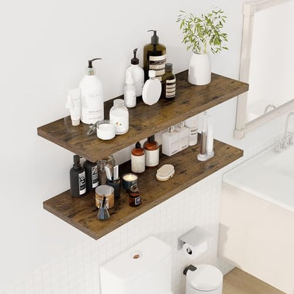 Dreamland 40" Floating Shelves for Wall, 12" Deep Slim Rustic Brown Floating Shelves, Wall-Mounted Shelves for Bedroom, Living Room, Kitchen, Bathroom - Set of 2