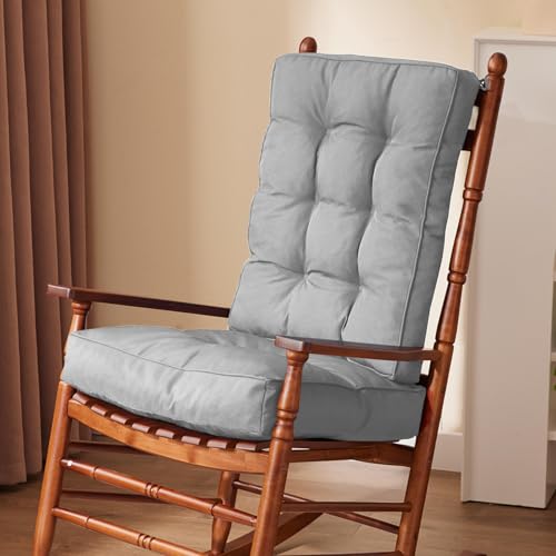 IPYNBAP Rocking Chair Cushion, Waterproof and Fade-Resistant Patio Chair Cushions, Tufted Chair Pads for Rocker Furniture, 17x17 Inch, Indoor/Outdoor Seat Cushions with Ties, Light Grey - color: Light Grey, size: 17"X17"/21"X17"