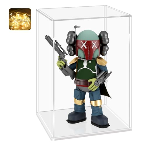 LANSCOERY Acrylic Display Case, 6x6x10 in, Upgraded Thickened UV-Resistant Showcase, 98% Clarity Dustproof Box with Glossy White Base for Action Figures, LEGO & Models, Includes Scraper & LED Light - color: White, size: 6x6x10inch; 15x15x25cm