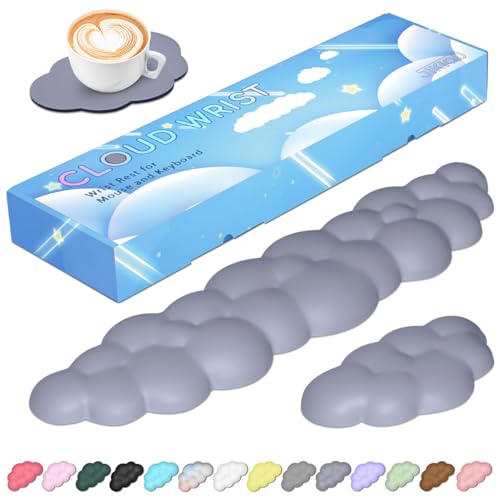 JIKIOU Upgrade Leather Cloud Keyboard Wrist Rest, Cloud Wrist Rest with Non-Slip PU Base, Comfortable Memory Foam Wrist Rest for Computer Laptop Mac Gaming Office and Pain Relief Christmas Wish Gift - color: 09slate Blue
