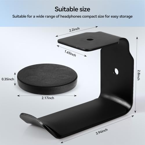 Magnetic Headphone Holder, Large Headset Hooks, Aluminum Headphone Hanger for Desk & Table, Headphone Mount Stand with Rubber Pad, Compatible with All Computer/Gaming Headsets (Black)