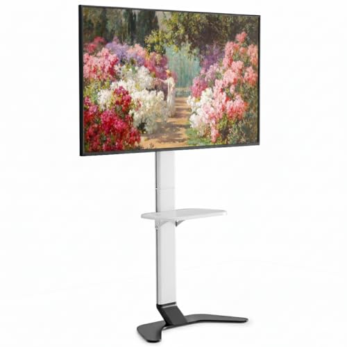 Ultra Slim Floor TV Stand for 37–86 Inch TVs, Modern Curved Base with Shelf, Adjustable Height & Tilt, Space-Saving Design with Cable Management, Fits VESA 600x400mm, White - color: White, size: Basic - 51.5" H