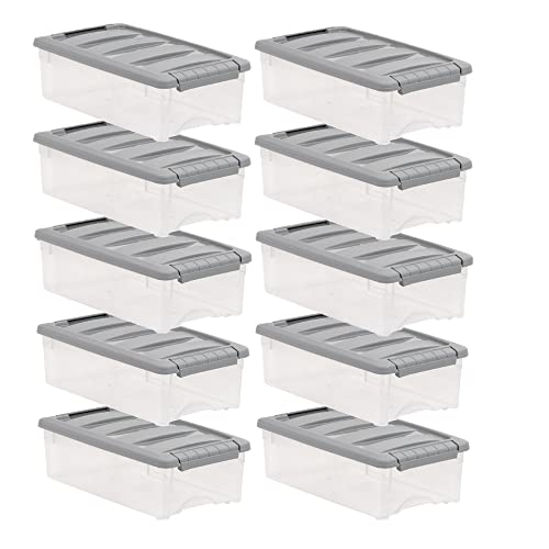 Amazon Basics Plastic Storage Containers with Secure Latching Lids, Stackable Organization Bins, Clear/Grey, 5 Quart, Set of 10 - size: 5 Qt. - 10 Pack