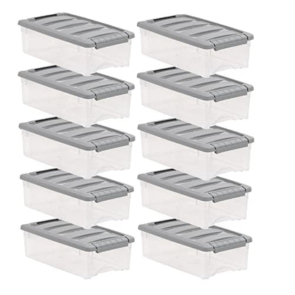 Amazon Basics Plastic Storage Containers with Secure Latching Lids, Stackable Organization Bins, Clear/Grey, 5 Quart, Set of 10 - size: 5 Qt. - 10 Pack