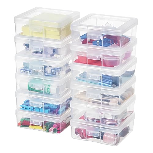 12 Pack Small Plastic Hobby Art Craft Organizer, Clear Plastic Storage Containers with Latching Lid, for Pencil Box, Lego, Crayon - size: Small - 12 Pack
