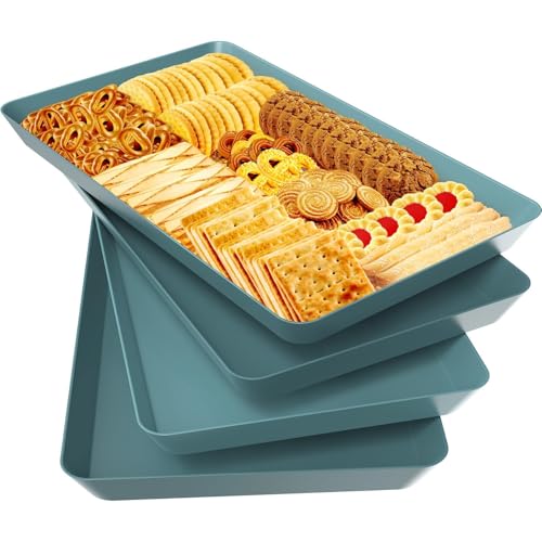 WOWBOX 4 pcs Serving Tray for Entertaining, Serving Platters for Snacks, Fruit, Cookies, Dessert, Reusable Plastic Trays for Serving Food and Pantry Organization in Kitchen & for Parties, (Green) - color: Green