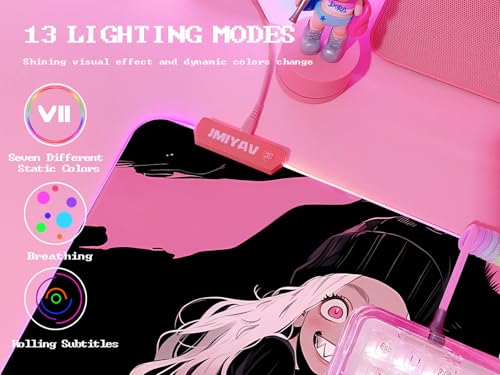 JMIYAV Pink RGB Gaming Mouse Pad 31.5x12 Inch PC XL Large Extended Glowing Led Light Up Desk Pad Non-Slip Rubber Base Computer Cute Mousepad Mat Desk Accessories Gaming Setup Dream Girl - color: Dream Girl