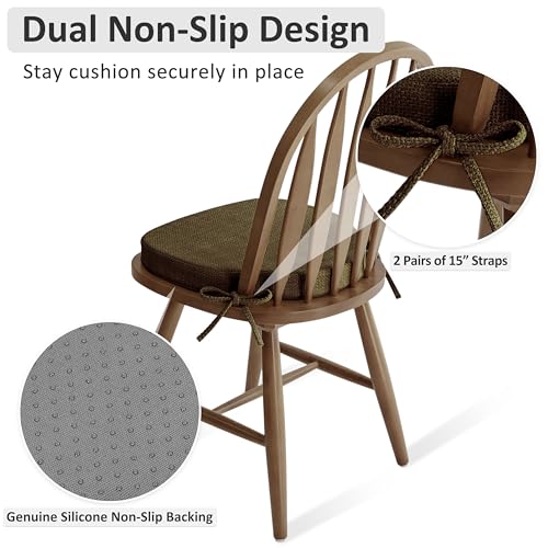 Shinnwa Dining Chair Cushions Set of 6, High-Resilience Foam Windsor Seat Pads, Kitchen Chair Cushions with Ties & Textured Cover, 6 Pack, 16.5 x 15.5 x 2, Dark Brown - color: Dark Brown, size: 6 Count (Pack of 1)