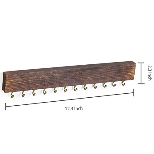 MyGift 3-Piece Wall Jewelry Organizer, Wall-Mounted Rustic Wood and Gold Tone Metal 24 Hook Necklace and Bracelet Storage Rack with Hanging Earring Bar - color: WOOD3-Piece