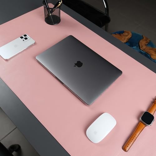 Jersey Genuine Calfskin Leather Desk Pad, Office Desk Mat with Non-Slip Bottom, Smooth Surface for Mouse & Keyboard, Desk Protector (36x19 inches) (Pink) - color: Pink