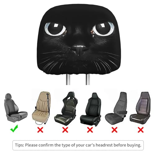 Dujiea 2 Pack Black Cat Car Headrest Covers, Universal Soft Car Seat Head Rest Protector, Vehicle Accessories Fabric Headrest Cover for Cars Vans Trucks - color: Black Cat