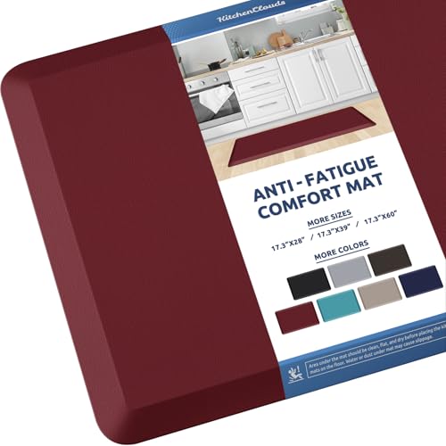 KitchenClouds Kitchen Mat Cushioned Anti Fatigue Kitchen Rug 17.3"x39" Water Resistant Non Slip Kitchen Rugs and Mats Standing Desk Mat Comfort Floor Mats for Kitchen House Sink Office (Red) - color: Red, size: 39"L x 17.3"W x 0.5"Th