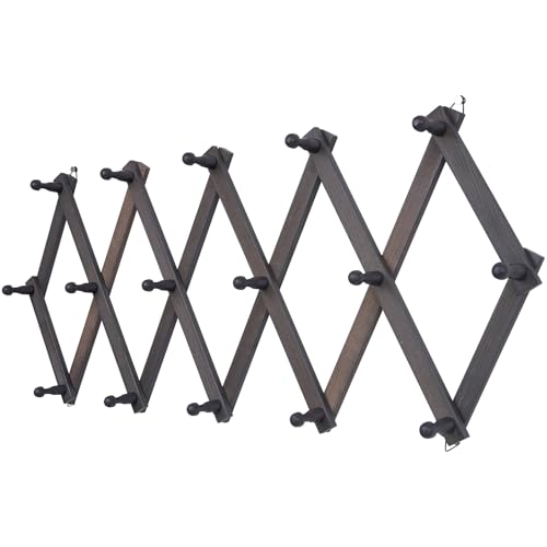 SCUNDA Rustic Wall Mounted Hat Rack with Space Saving Accordion Design, Expandable Hat Holder with 16 Wood Hooks, Modern Farmhouse Wall Hanger for Mug, Coat, Bags(Shabby Grey) - color: Rustic Gray, size: 16 Hooks