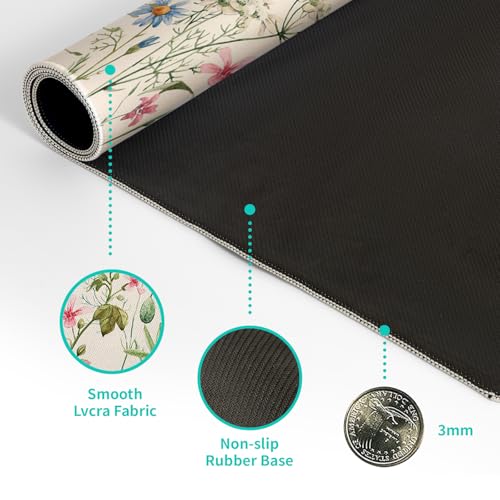 Flower Gaming Mouse Pad Large Mouse Pad for Keyboard and Mousepad Desk Mat with 3mm Non-Slip Base and Stitched Edge for Gaming and Office Computer Mat Protector Mat 27.6x11.8 Inch - color: Flower
