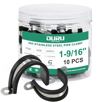 OURU 10pcs 1-9/16 Inch Pipe Clamp 304 Stainless Steel, Heavy Duty Rubber Cushioned Insulated Pipe Strap, U Bracket Clamp Conduit Clamp for Automotive, Wire & Tube - size: 1-9/16"