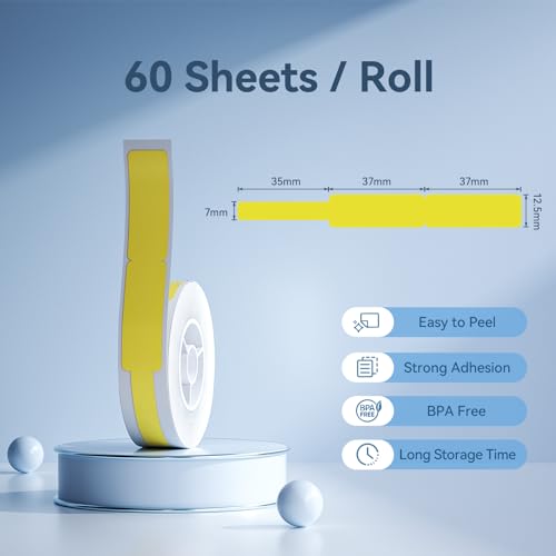 NIIMBOT Thermal Transfer Cable Labels 0.49" x 4.29", Only for N1(B18) Label Maker, PET Material, Waterproof and High-Temperature Resistance, Long Storage Time, 1 Roll of 60, Yellow - color: 0.49''×4.29''-yellow Cable