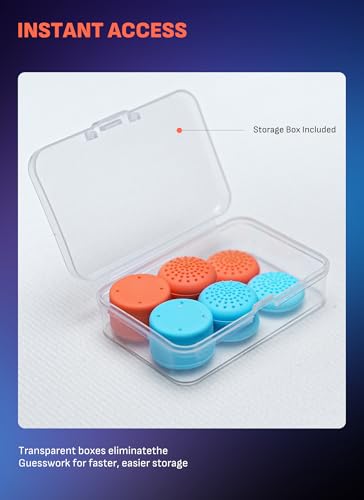 Mumba Thumb Grips for Nintendo Switch 2 with Storage Box, 3 Pairs (6pcs) Anti-Slip Joystick Caps, Ergonomic Design for Enhanced Grip & Precision Control, Accessories for Joy-Con, Blue/Light Red