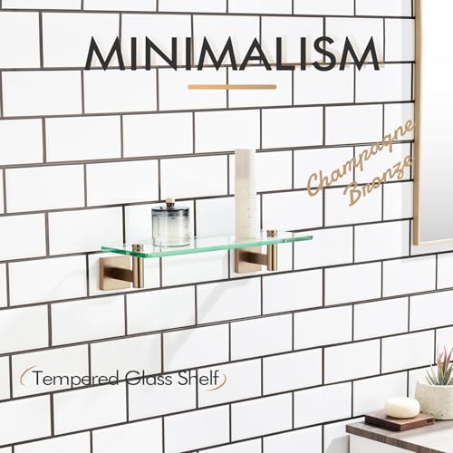 KOKOSIRI Wall Shelves Bathroom Hardware Glass Floating Shelf 12-Inch for Bedroom, Living Room, Kitchen, Hanging Rack Champagne Bronze B1105CPG-L12 - color: Champagne Bronze, size: 12-Inch