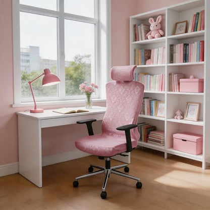 Pink Ergonomic Office Chair Cover with Headrest Cover Velvet Embossing Stretch Office Chair Cover with Headrest Set Washable-Velvet Embossing Pink - color: Velvet Embossing-pink, size: Chair and Headrest Covers
