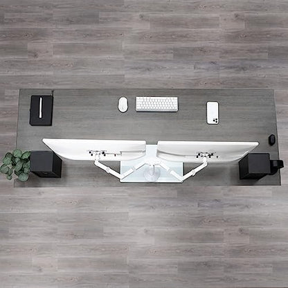 VIVO Freestanding Dual Monitor Stand with Sleek Glass Base and Adjustable Arms, Mounts 2 Screens up to 32 inch and 22 lbs Each, White, STAND-V002FGW - color: White, size: 13" to 32" Screens