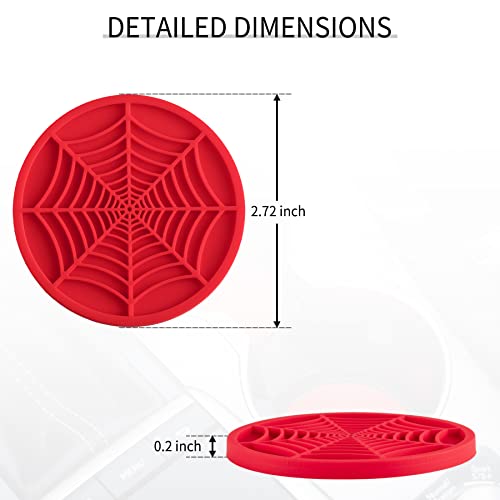 Alpmosn 4PCS Spider Web Car Coasters for Cup Holders, Halloween Funny Non-Slip Silicone Insert Ornaments Coasters, Automotive Cupholder Goth Accessories for Men & Women(Red) - color: Red