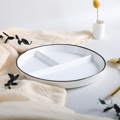 SOCOSY Ceramic 3-Compartment Portion Control Plate Divided Dish Platters, Divided Dessert Plate Salad Plate Dinner Plate Snack Dishes, Appetizer Serving Trays, 1 PCS-White-8 Inch - color: White