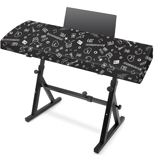 Explore Land Piano Keyboard Dust Cover - Dirt Proof Stretchy Digital Piano Cover with Music Stand Opening(61keys，Music Symbols) - color: Music Symbols, size: 61 Keys