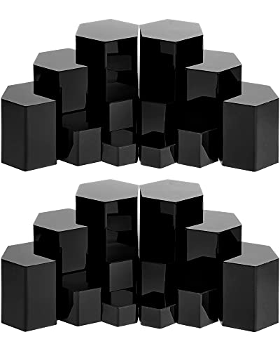 Jetec 12 Pcs Hexagonal Jewelry Display Risers Hexagonal Market Display Risers Stands Acrylic Showcase Acrylic Stand for Jewelry Model Figures Decoration, 6 Sizes (Black) - color: Black