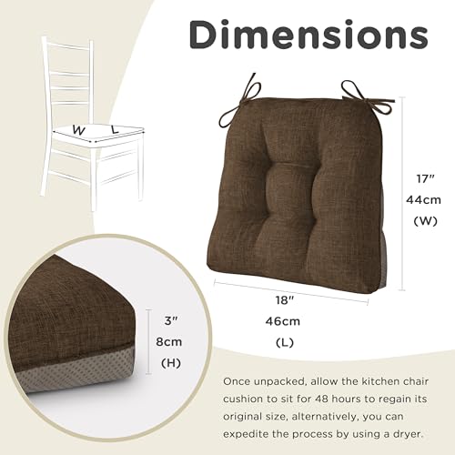 AddGrace Chair Cushions for Dining Chairs Set of 1 Kitchen Seat Cushions with Ties and Non Slip Backing Tufted Indoor Seat Pad for Kitchen Dining Room 18" x 17" x 3" Coffee - color: Coffee