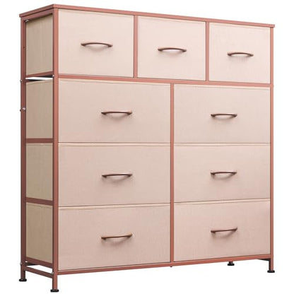 WLIVE 9-Drawer Dresser, Fabric Storage Tower for Bedroom, Hallway, Entryway, Closet, Tall Chest Organizer Unit with Fabric Bins, Steel Frame, Wood Top, Easy Pull Handle, Pink - color: Pink