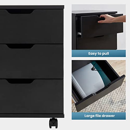 Farini Mobile File Cabinet for Home Office, 3 Drawer Chest Wood, Drawers Unit for Under Desk, Storage Drawers Cabinet Black - color: Black
