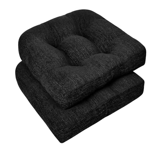 downluxe Chair Cushions for Dining Chairs 2 Pack, Tufted Indoor Chair Pads with Non-Slip Bottom, U-Shaped Kitchen Chair Cushions, 18"x18"x4", Black - color: Black, size: 18"x18"x4"(2 Pack)