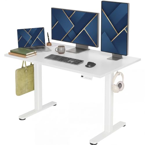 Claiks Electric Standing Desk 48 x 24 Inches, Motorized Sit Stand Desk with 3 Memory Presets & Cable Management, Spacious Ergonomic Computer Workstation for Dual Monitors & Gaming Setup, White - color: White, size: 48 Inch