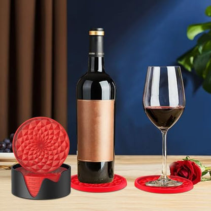 Silicone Coasters [6 Pack] with Holders Drink Coasters, Table Cup Mat, for Hot or Cold Drinks Thickened, Non-Slip, Non-Stick, Deep Tray Black - color: Black