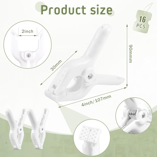 LemonRoad 16 Pcs 4" Clips for Balloon Arch White Heavy Duty 2" Opening Spring Clamps for Birthday Baby Shower Balloon Arch, Tablecloth Clip, Backdrop Stand for Wedding Photography Studio Decoration