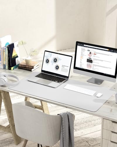 YSAGi Non-Slip Leather Desk Pad L Size, Waterproof Laptop Computer Desk Keyboard Mat, Table Protector Blotter Mat, Large Mouse Pad for Office/Work/Home/Decor(White, 35.4" x 17") - color: White, size: 35.4" x 17"