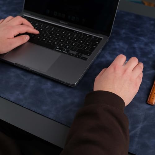 Jersey Genuine Calfskin Leather Desk Pad, Office Desk Mat with Non-Slip Bottom, Smooth Surface for Mouse & Keyboard, Desk Protector (36x19 inches) (Navy) - color: Navy