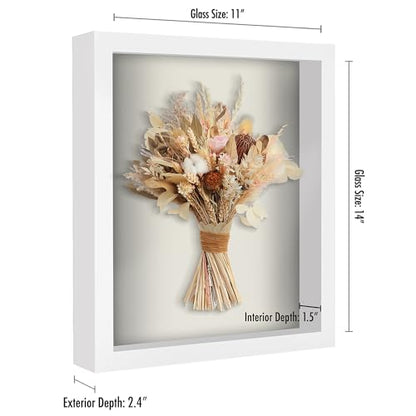 Americanflat 11x14 Shadow Box Frame with Shatter-Resistant Glass - Silhouette Collection - Large Shadow Box Display Case for Tabletop and Wall Display - White with Soft Felt Back - color: White, size: 11x14