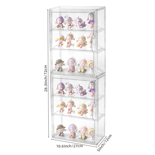 3 Tier Display Case for Collectibles,Clear Display Box with 2 Movable Plates ,Storage Container with Magnetic Door (Large 2 Pack) - size: Large 2 Pack