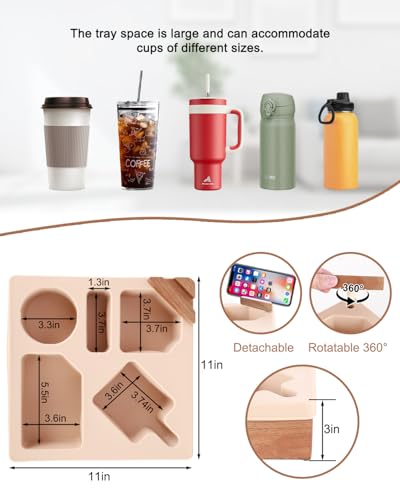 Couch Cup Holder Tray, Silicone Wooden Couch Caddy with Cup Holder for Snacks, Drinks, Remotes, Waterproof Cup Holder for Couch, Organizer, Couch Drink Holder - color: D-beige